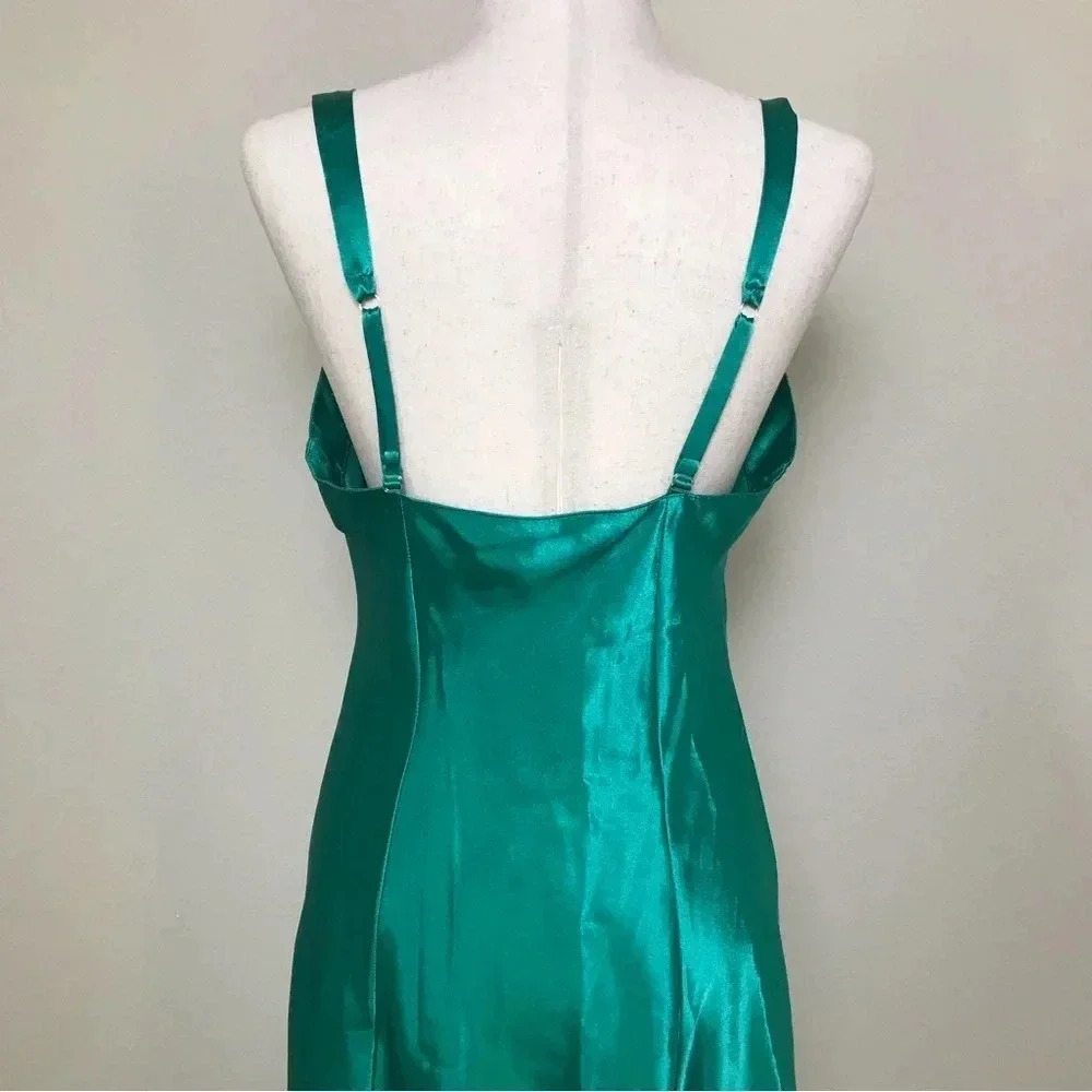 Victoria’s Secret VINTAGE GOLD LABEL Satin Lace Maxi Slip Dress Size Small Green - Picture 5 of 16